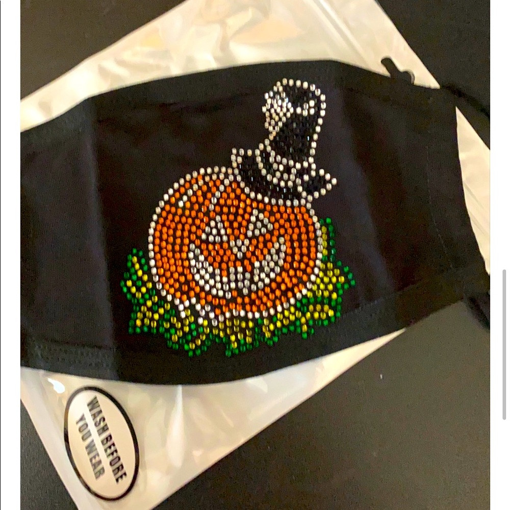 Halloween Rhinestone Pumpkin Witch Face Mask